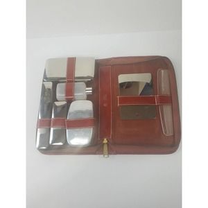 Vintage Genuine Leather Men's Toiletry Grooming Shaving travel set with mirror